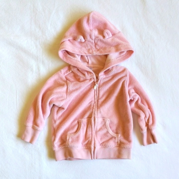 carter's pink terry zip-up hoodie jacket with bear ears 9 months baby girl - Picture 1 of 7